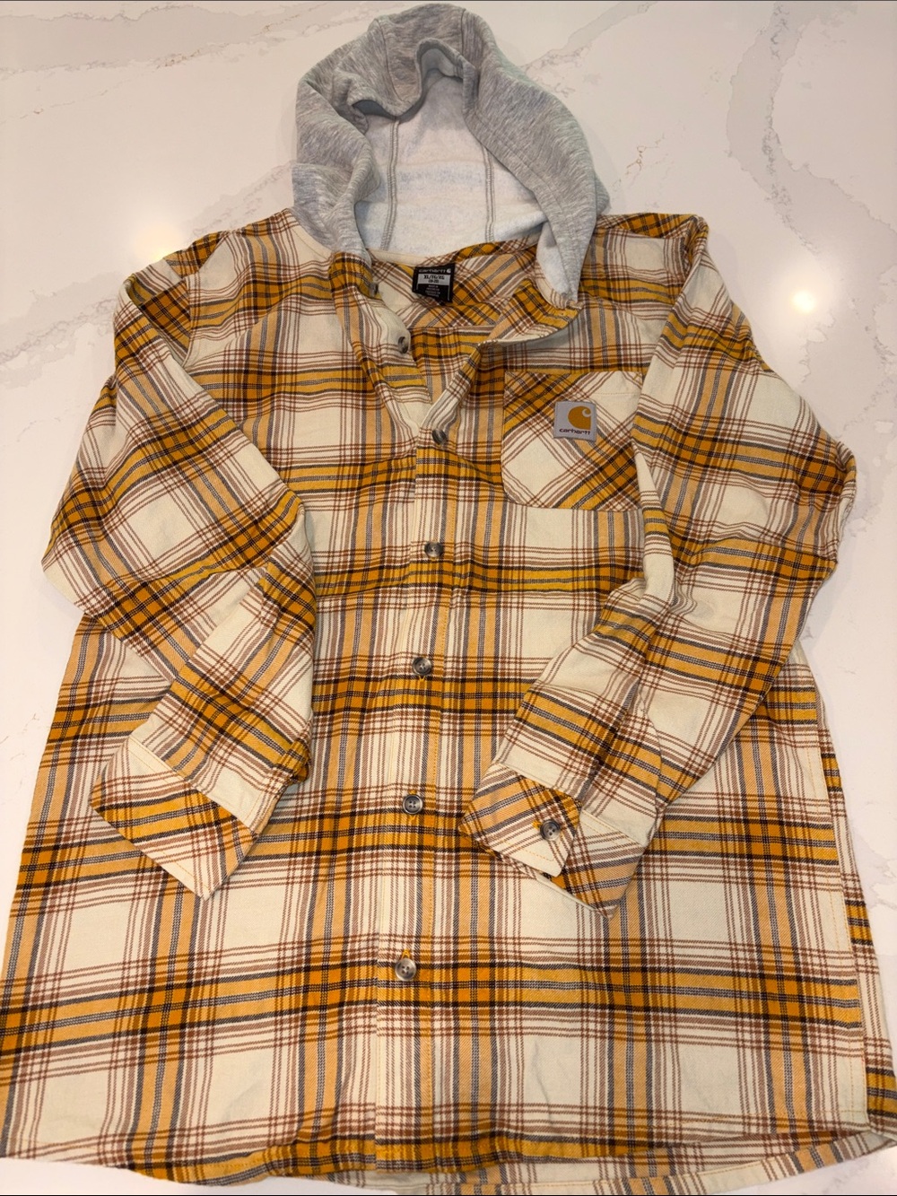 Carhartt Plaid Hooded Flannel Shirt Jacket - Yellow, Cream, Brown